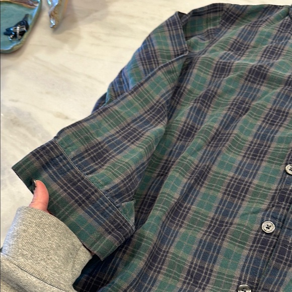 L.L. Bean Green and Blue Plaid Casual Button Down Shirt - Picture 8 of 10